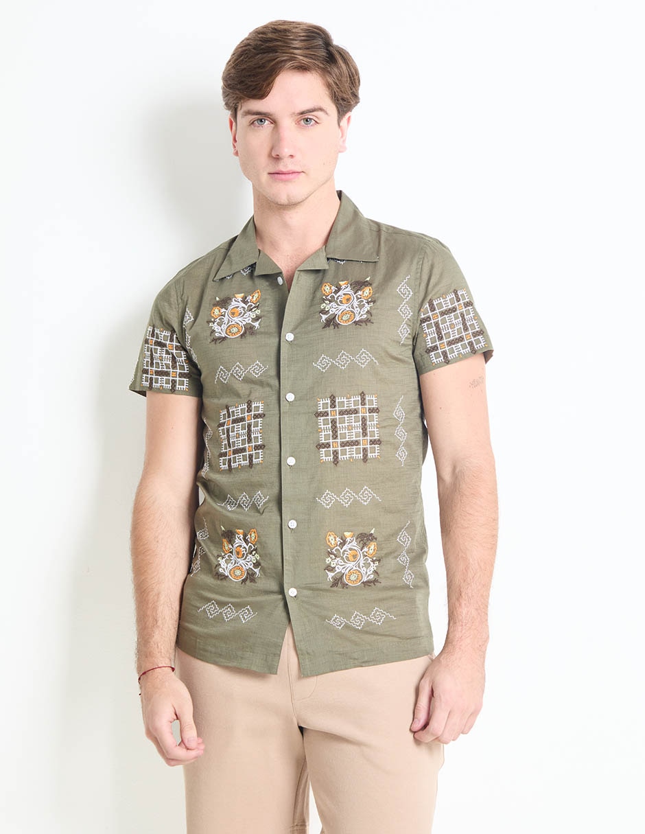 Camisa casual de algodón manga corta para hombre