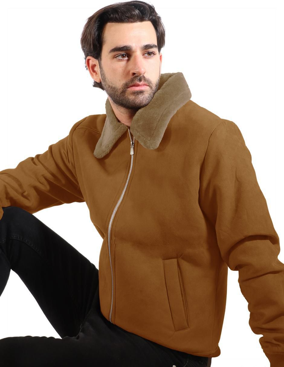 Chamarra casual gamuza con bolsillos para hombre 2