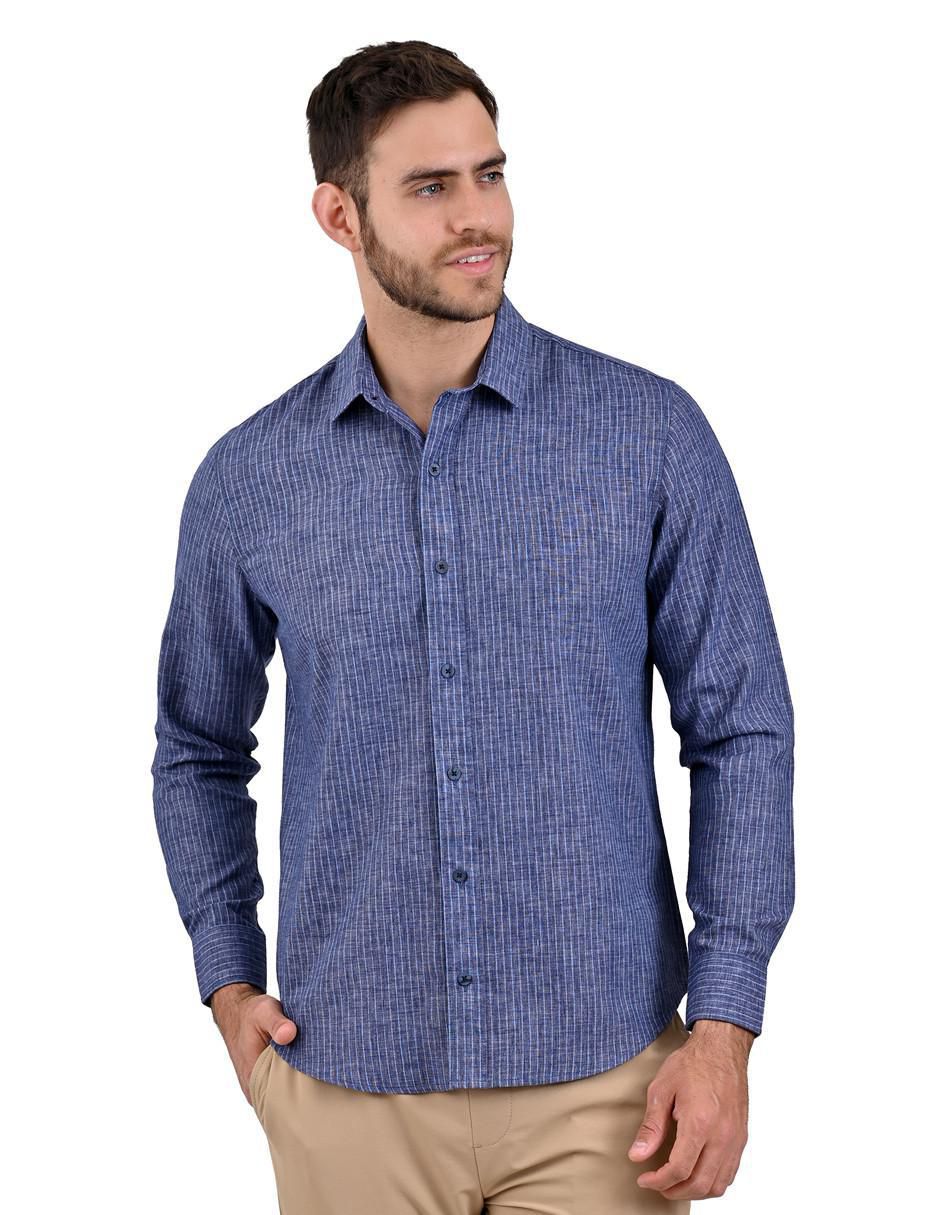 Camisa casual de poliéster y algodón manga larga para hombre
