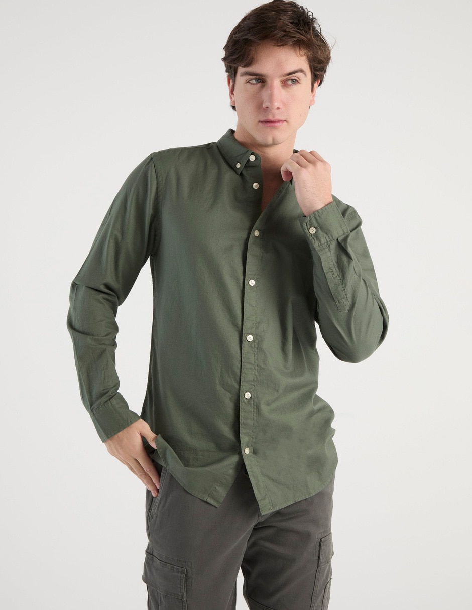 Camisa casual de algodón manga larga para hombre