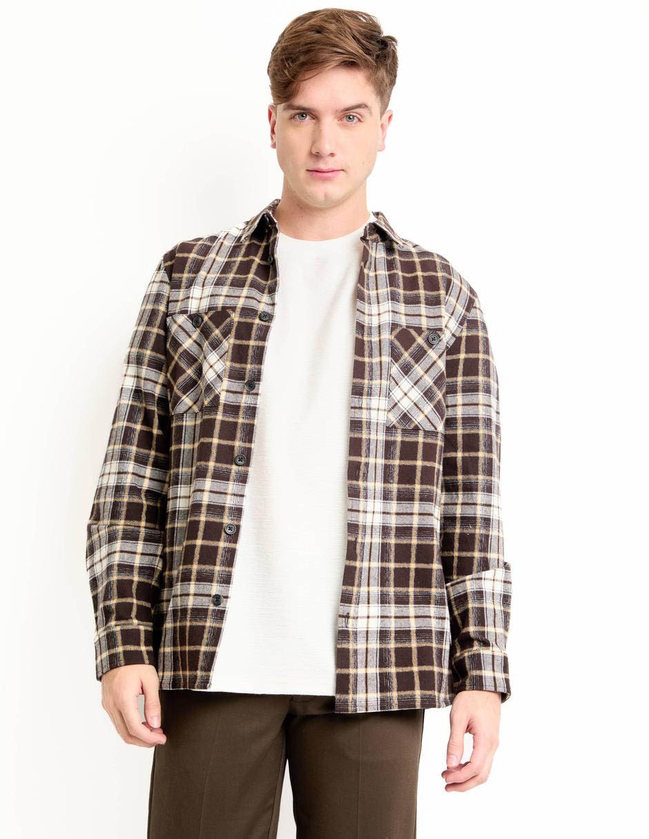 Sobrecamisa casual de algodón manga larga para hombre