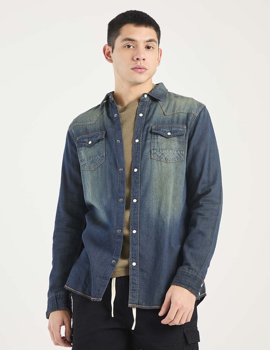 Sobrecamisa casual de algodón manga larga para hombre Sobrecamisa casual de algodón manga larga para hombre