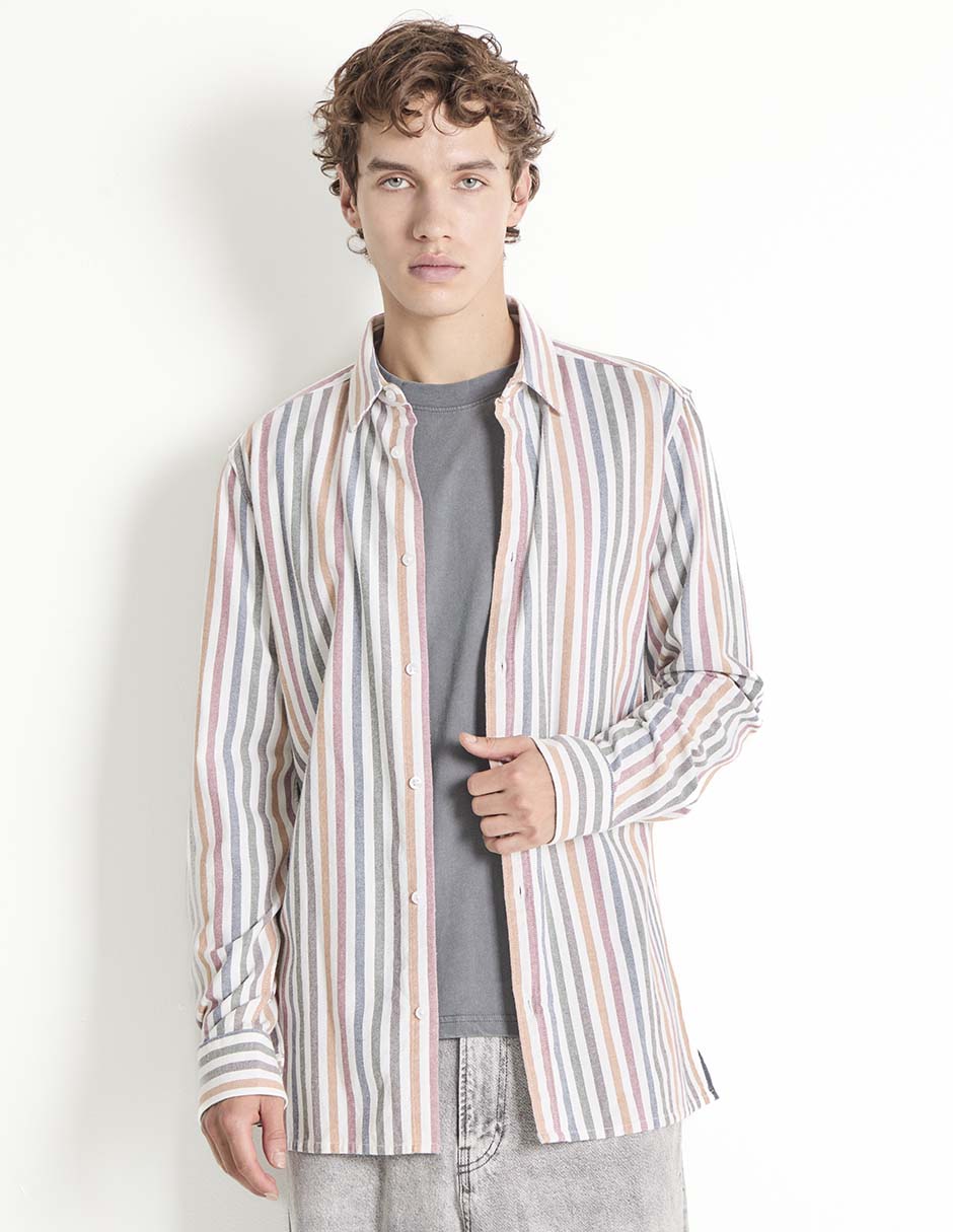 Camisa casual de algodón manga larga para hombre