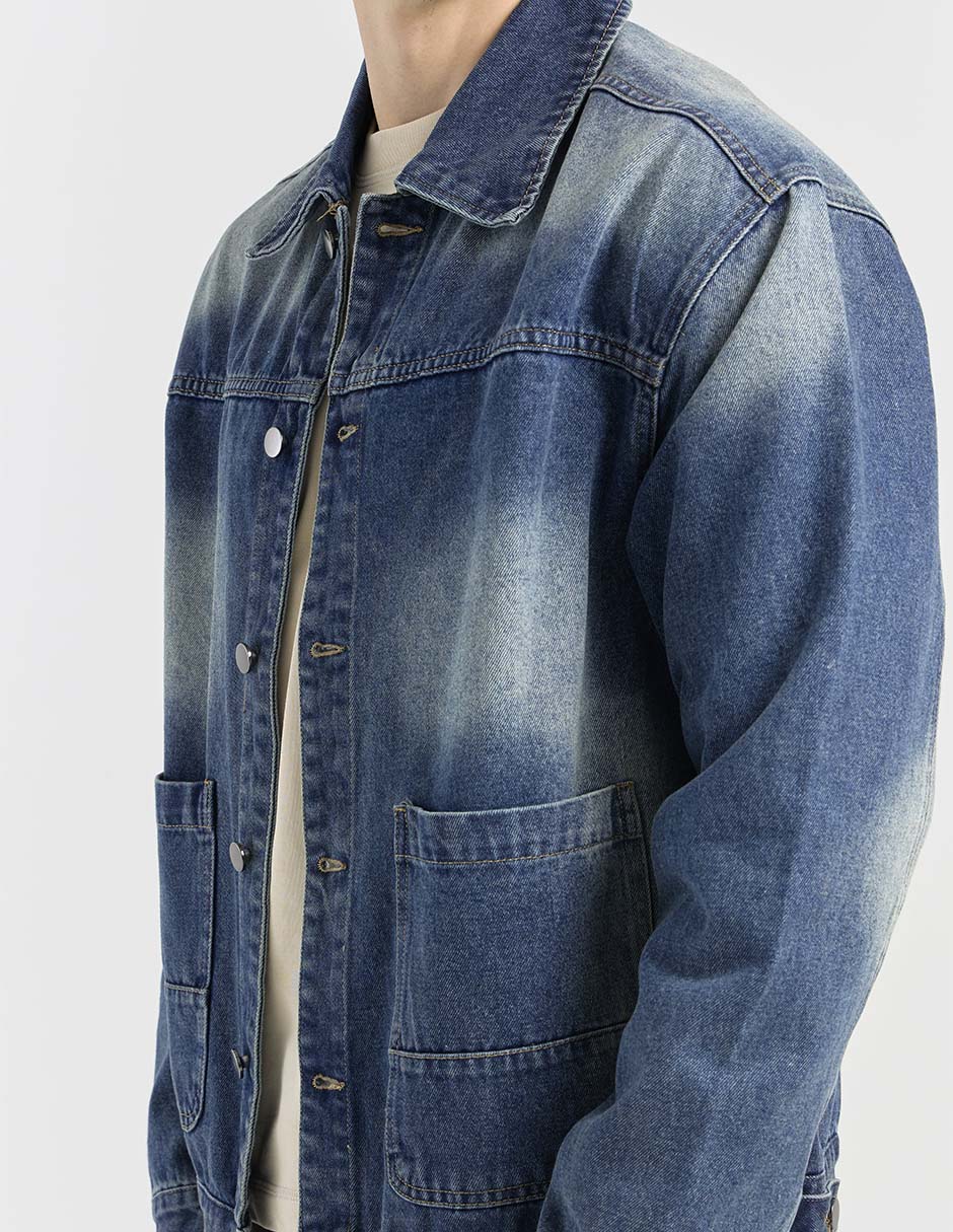 Chamarra denim de algodón con bolsillos para hombre 4