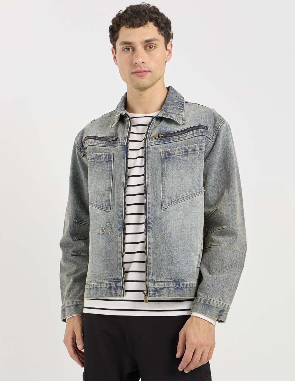 Chamarra denim de mezclilla con bolsillos para hombre Chamarra denim de mezclilla con bolsillos para hombre
