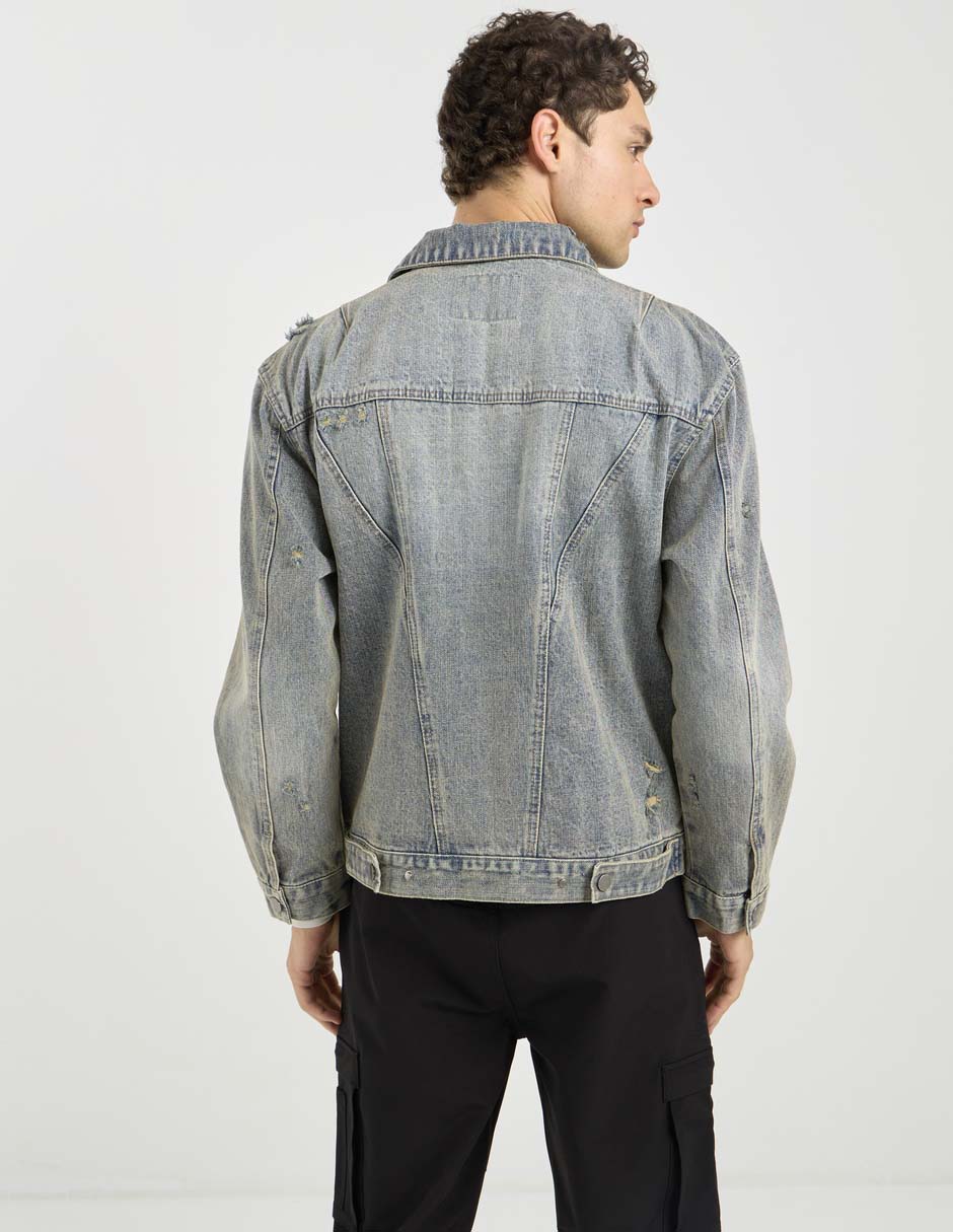 Chamarra denim de mezclilla con bolsillos para hombre 2