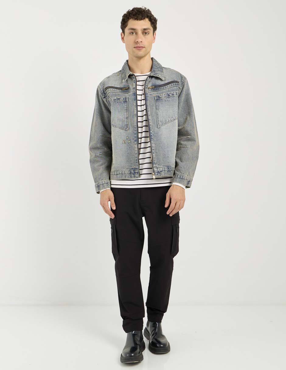 Chamarra denim de mezclilla con bolsillos para hombre 3
