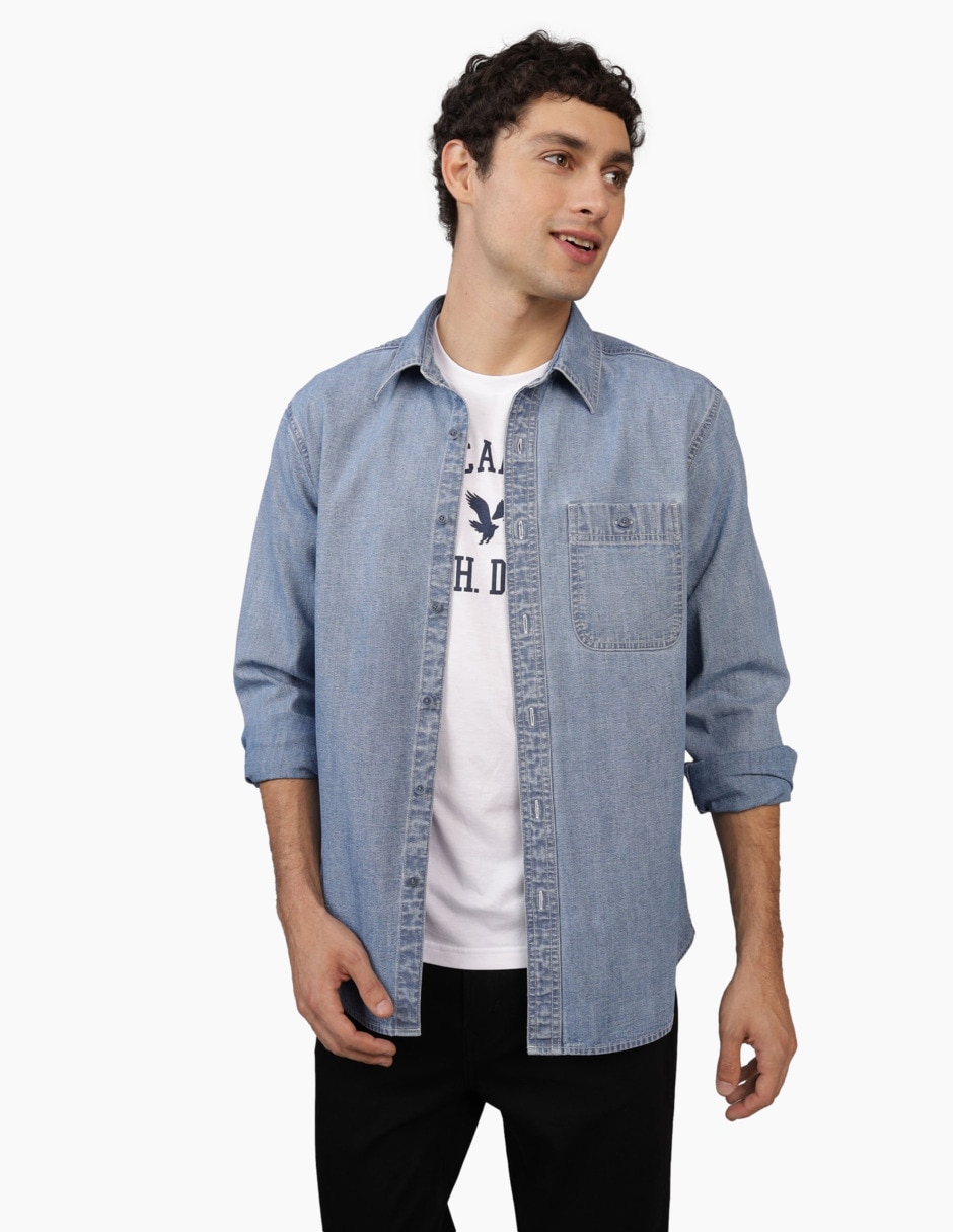 Camisa casual de algodón manga larga para hombre Camisa casual de algodón manga larga para hombre