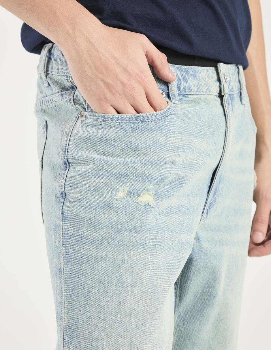 Jeans straight lavado stone wash para hombre 4