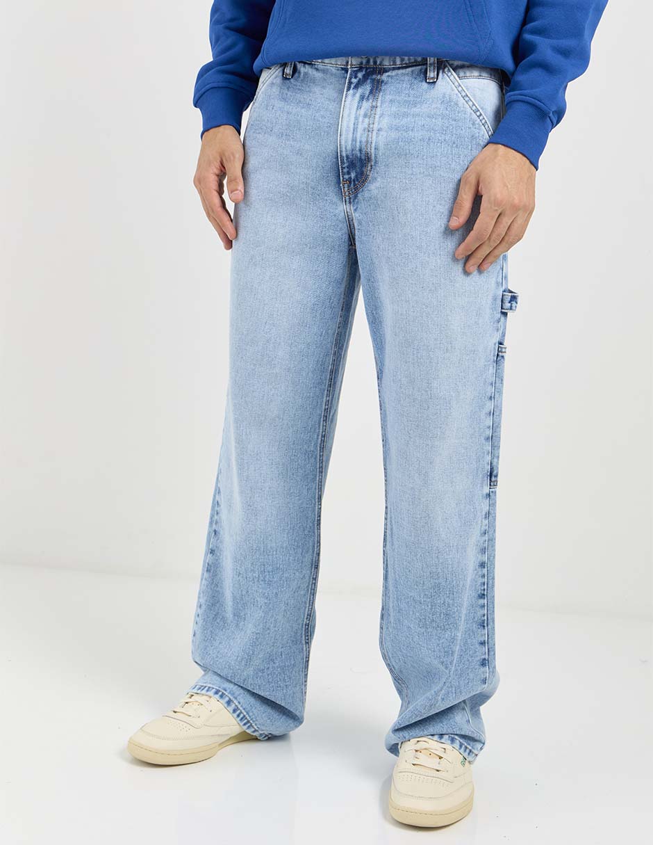 Jeans relaxed straight lavado stone wash para hombre