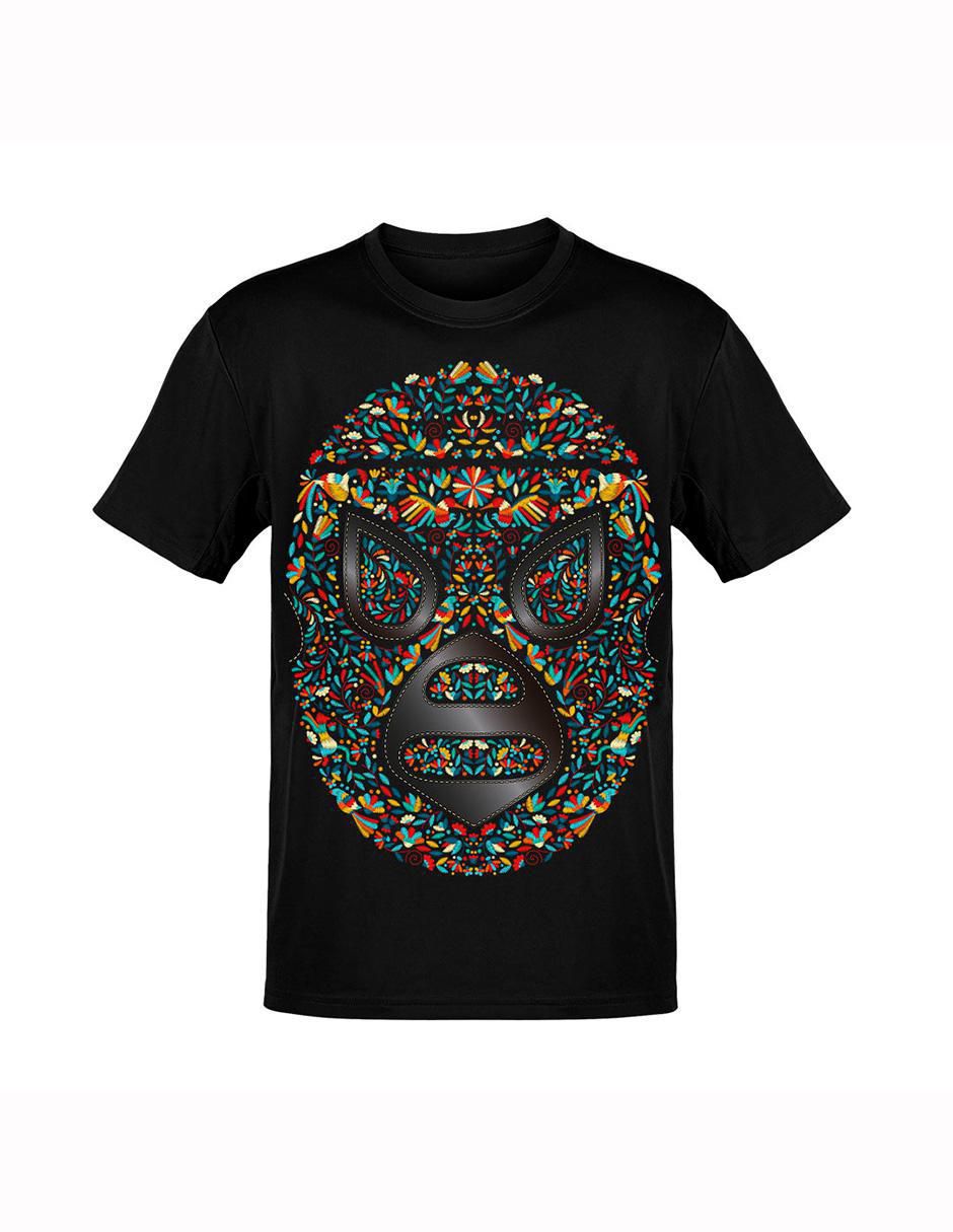 Playera luchador otomi estilo mexicano cuello redondo para hombre
