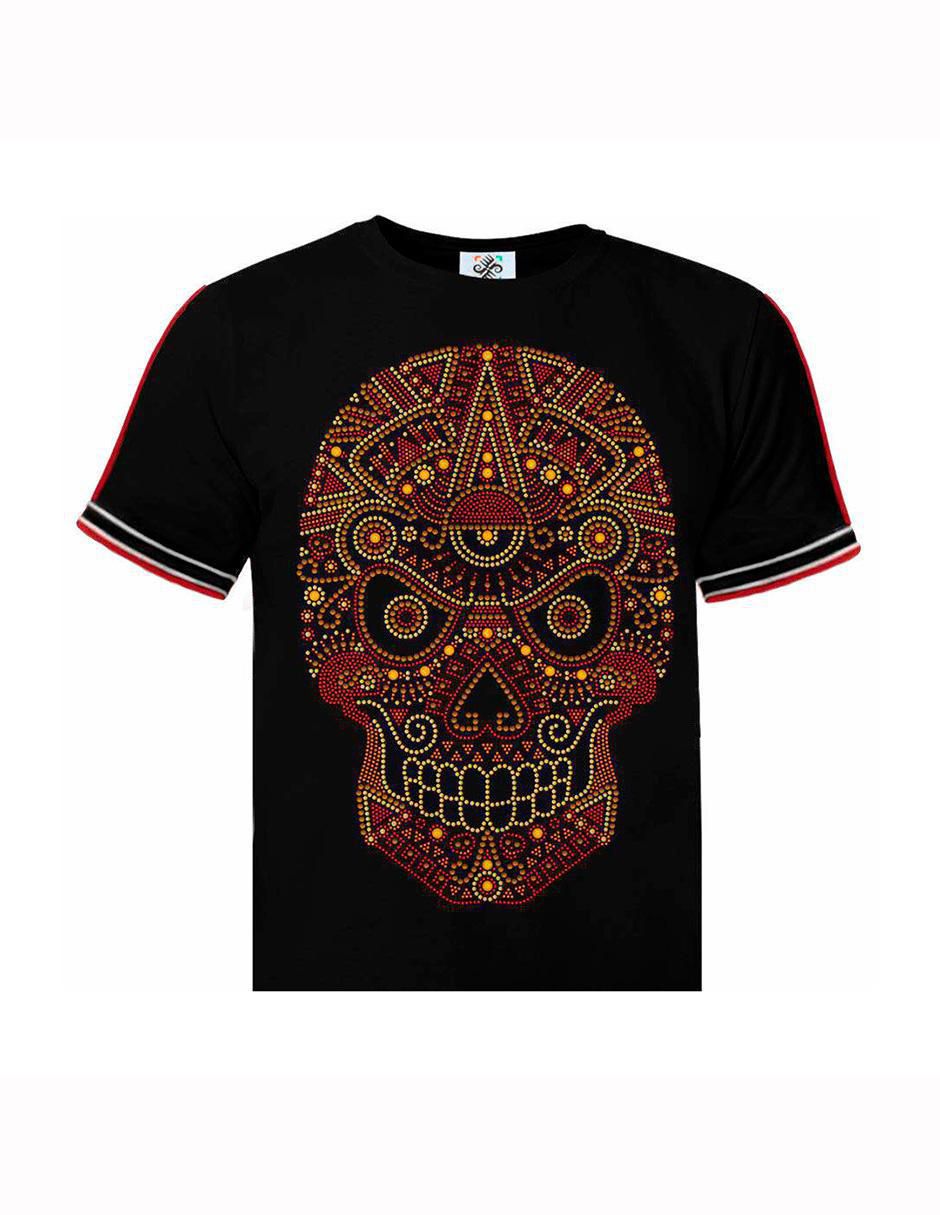 Playera nahui ollin pedrería cuello redondo para hombre