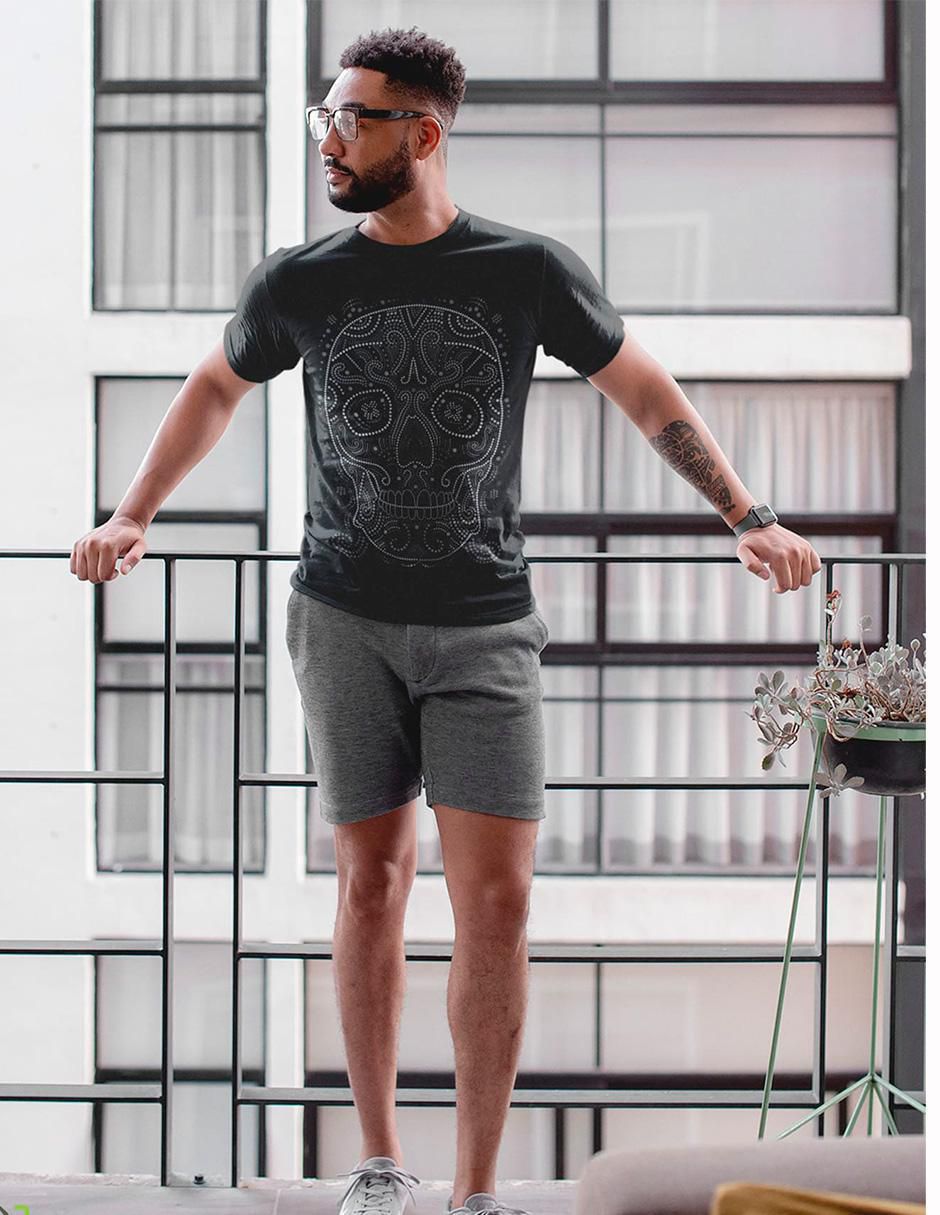 Playera tzontli de plata pedrería cuello redondo para hombre 3