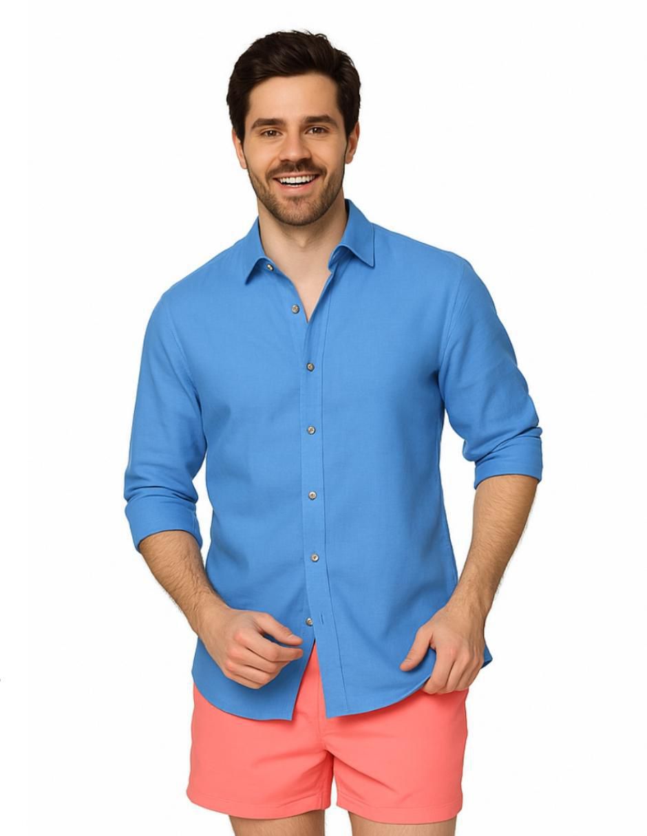 Camisa playa de lino manga larga para hombre