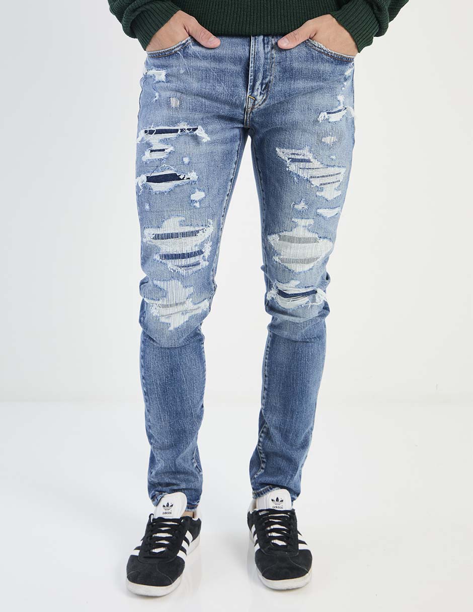 Jeans skinny lavado desgastado para hombre