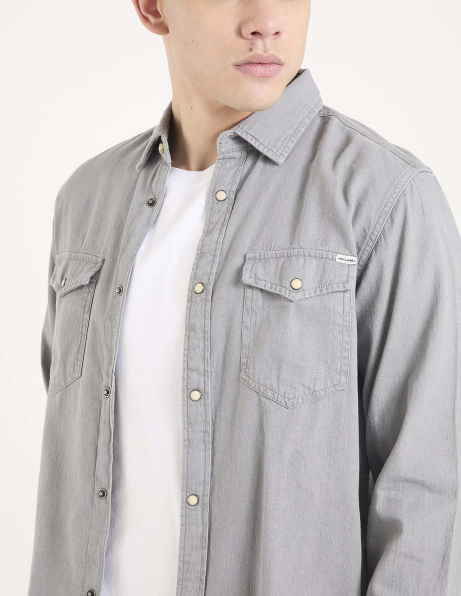 Camisa casual de algodón manga larga para hombre 4