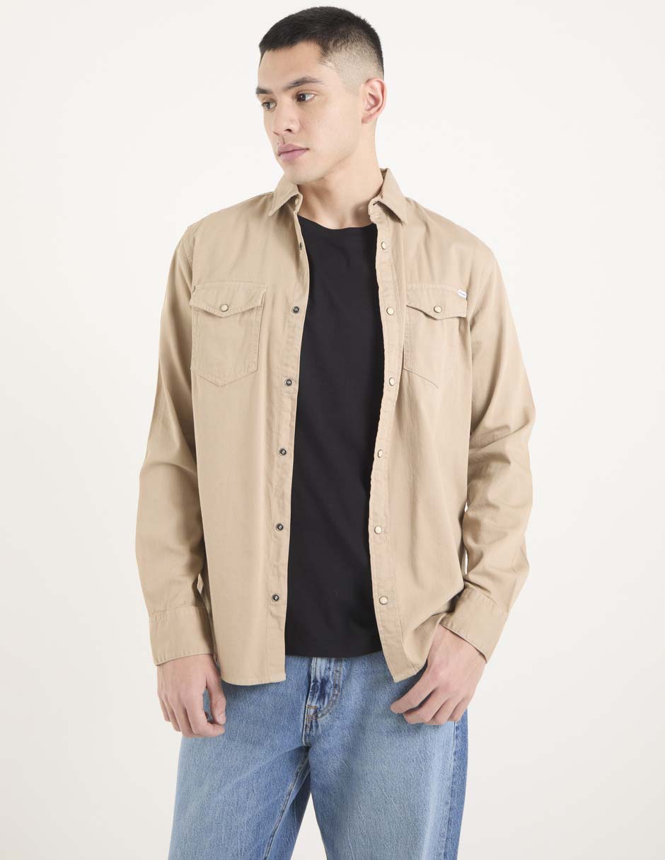 Camisa casual de algodón manga larga para hombre