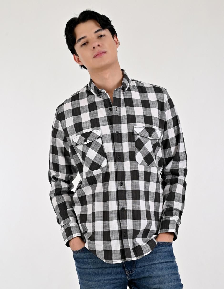 Camisa casual de algodón manga larga para hombre