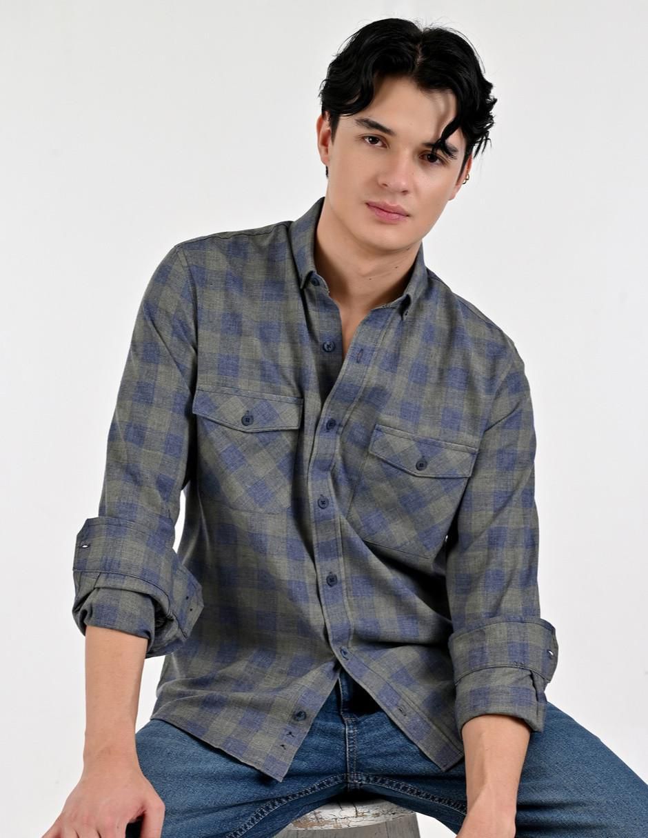 Camisa casual manga larga para hombre 5