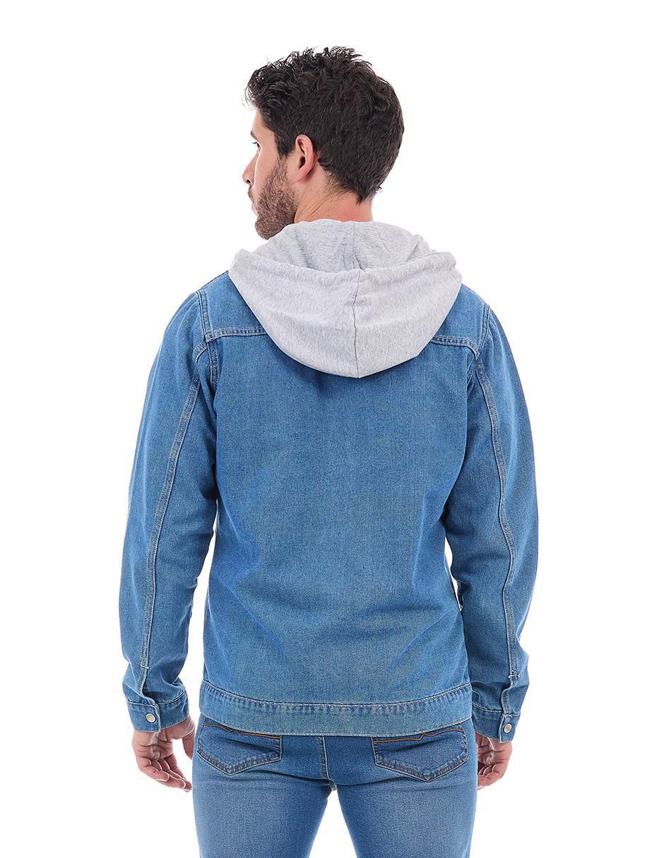 Chamarra denim de mezclilla capucha desmontable para hombre 2