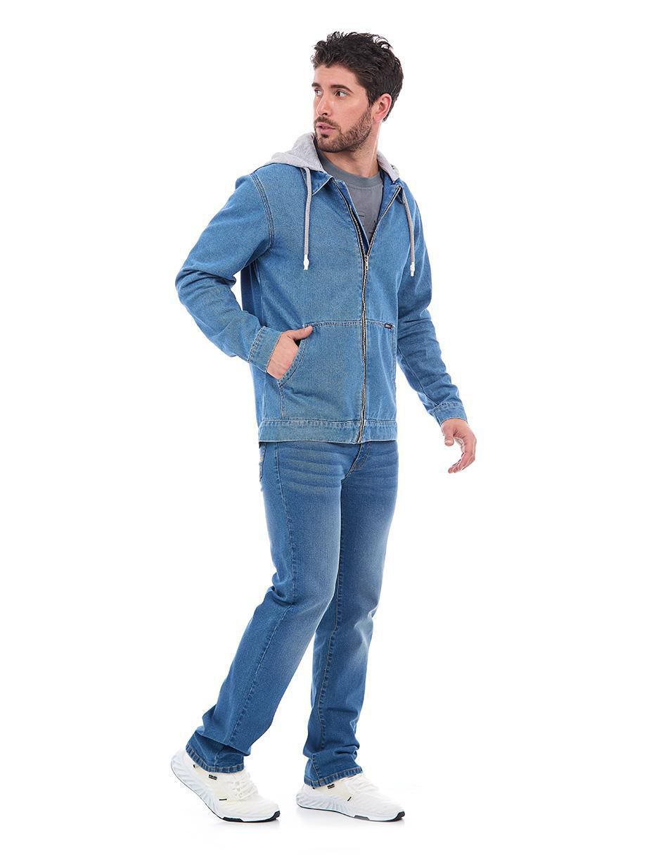 Chamarra denim de mezclilla capucha desmontable para hombre 3