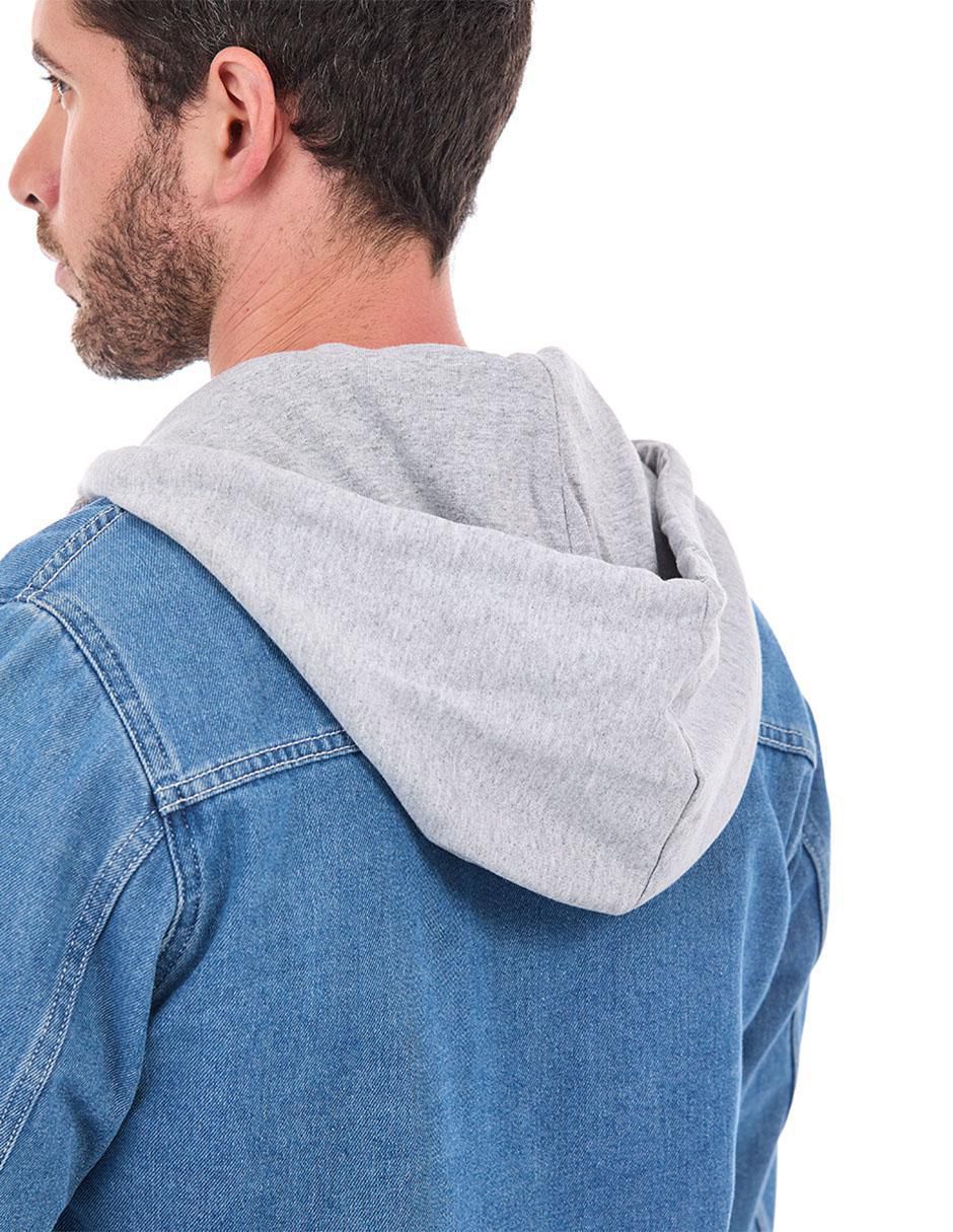 Chamarra denim de mezclilla capucha desmontable para hombre 5