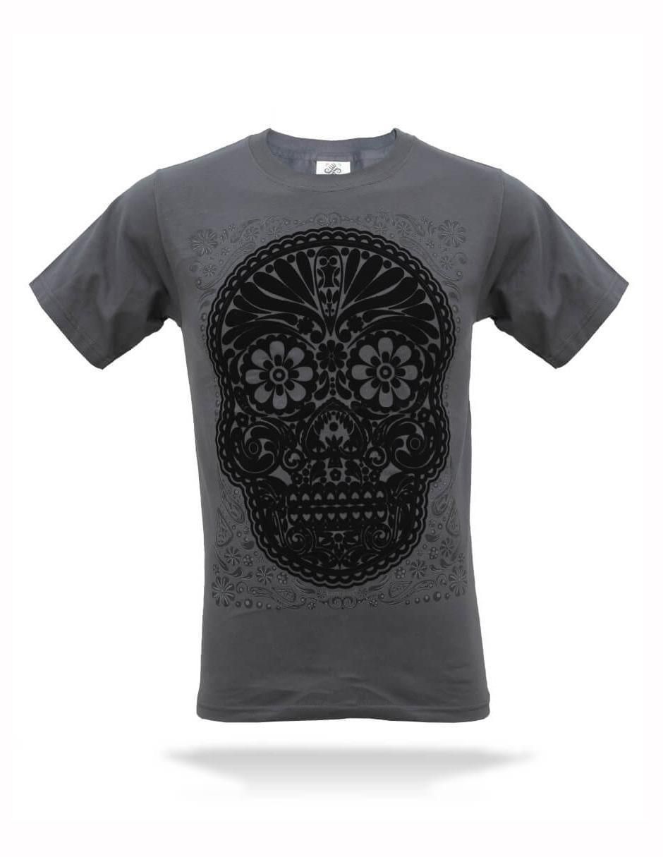 Playera calavera obsidiana cuello redondo para hombre