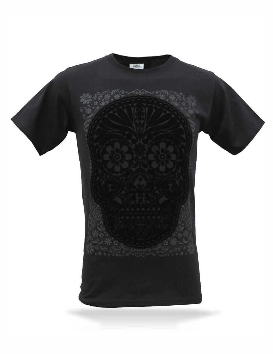 Playera calavera obsidiana cuello redondo para hombre