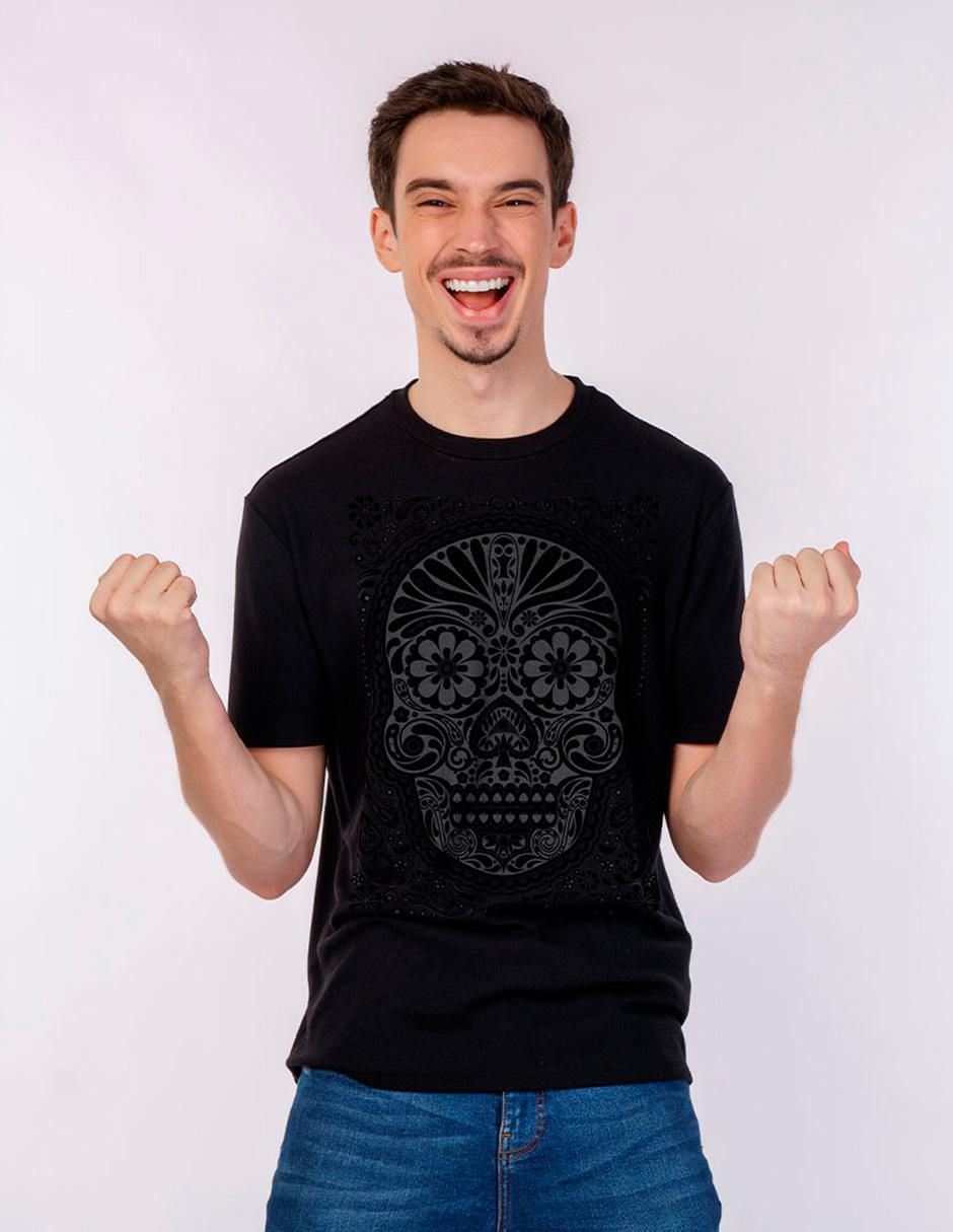 Playera calavera obsidiana cuello redondo para hombre 3