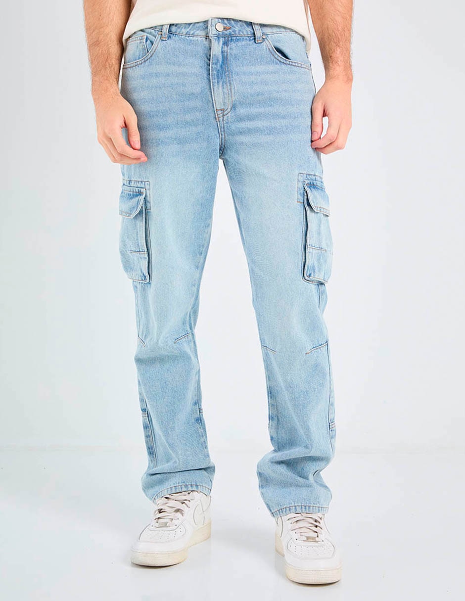 Jeans cargo straight lavado claro para hombre