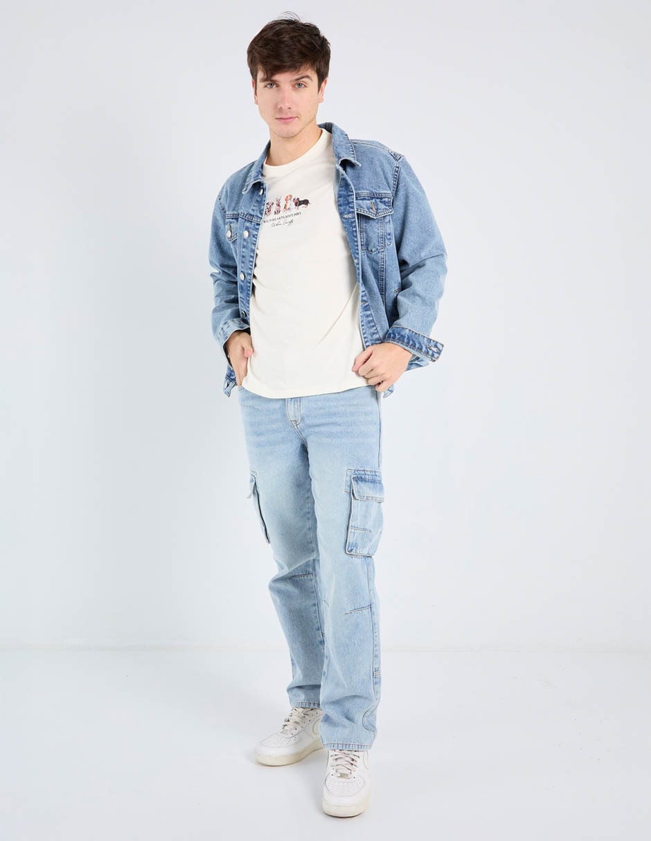 Jeans cargo straight lavado claro para hombre 3