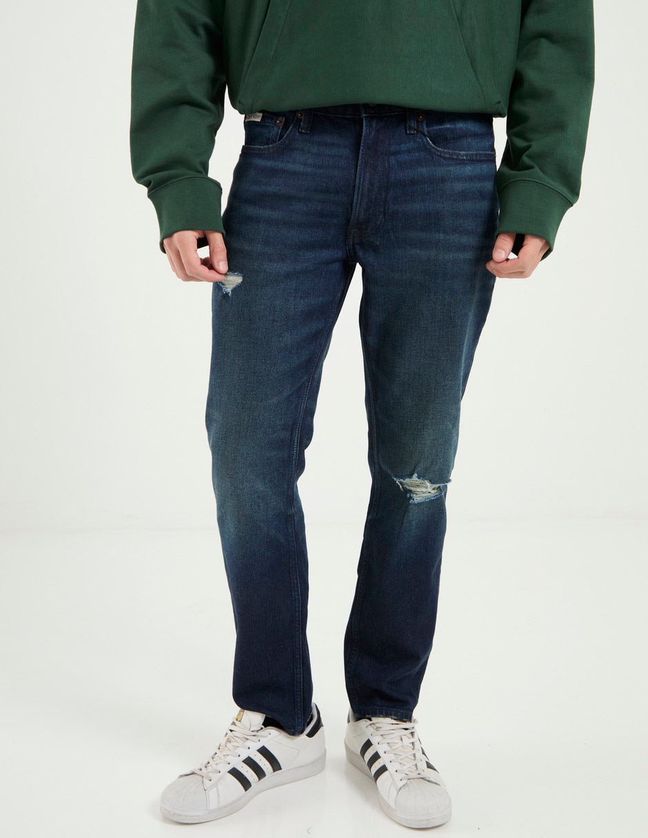 Jeans slim slim lavado whisker para hombre 1