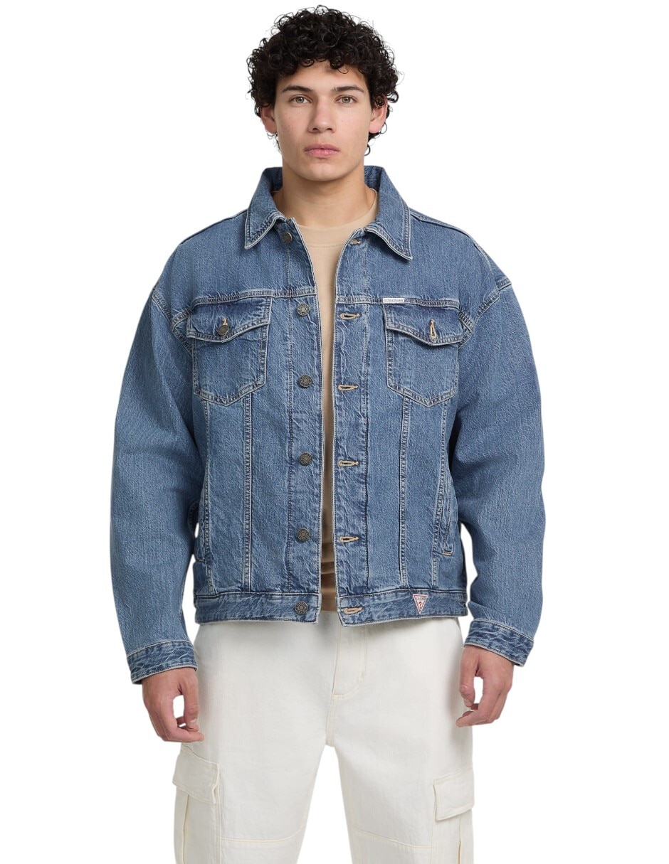 Chamarra denim de algodón con bolsillos para hombre Chamarra denim de algodón con bolsillos para hombre