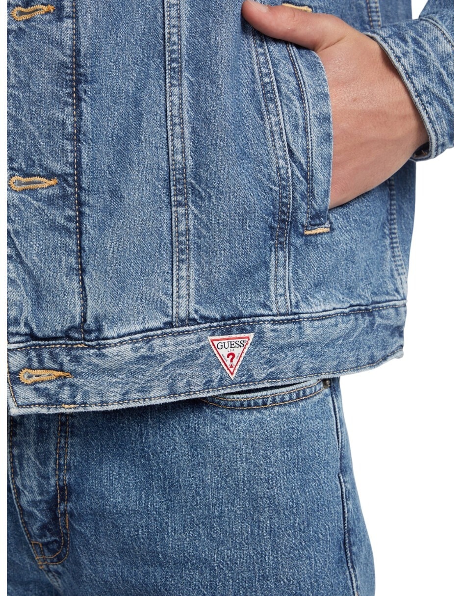 Chamarra denim de algodón con bolsillos para hombre 8