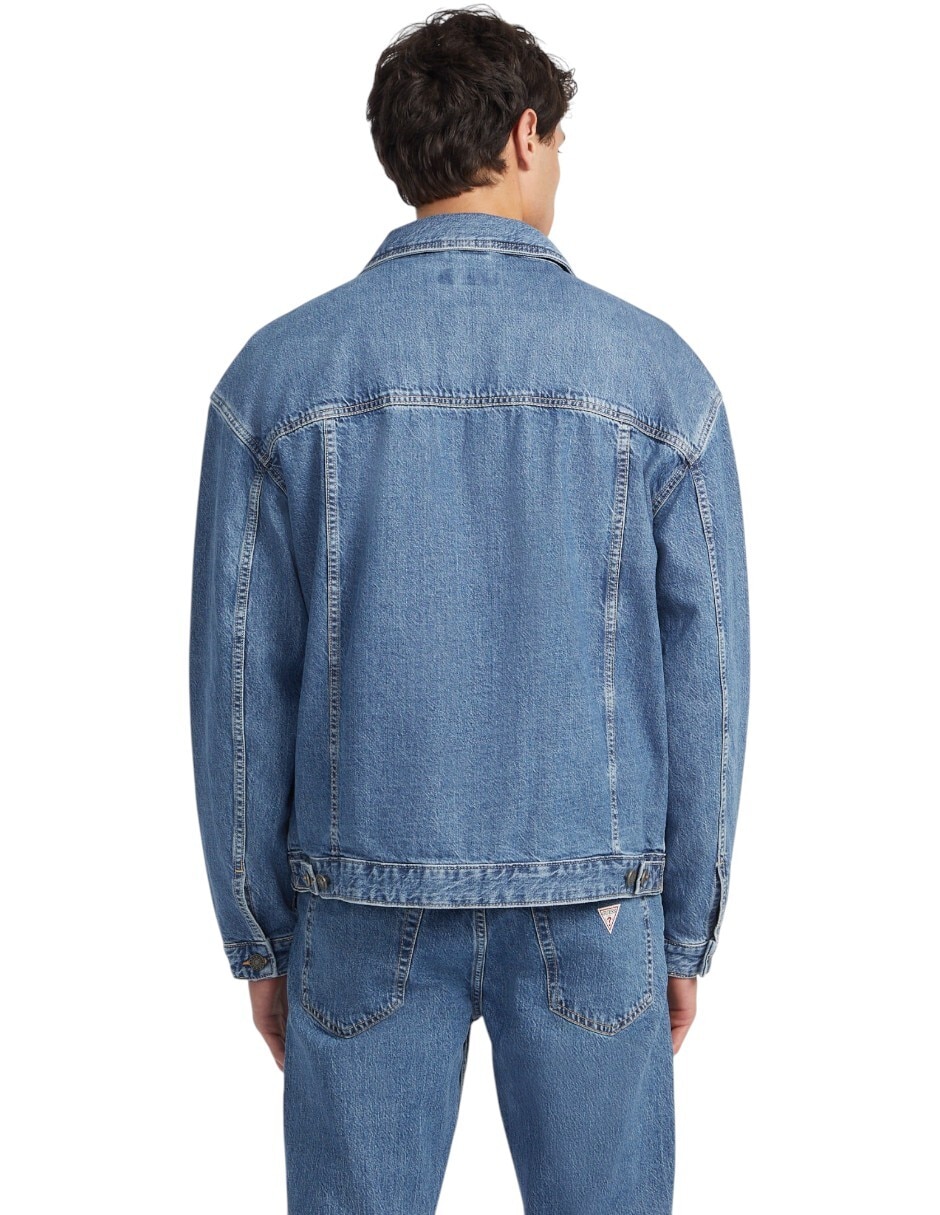 Chamarra denim de algodón con bolsillos para hombre 9