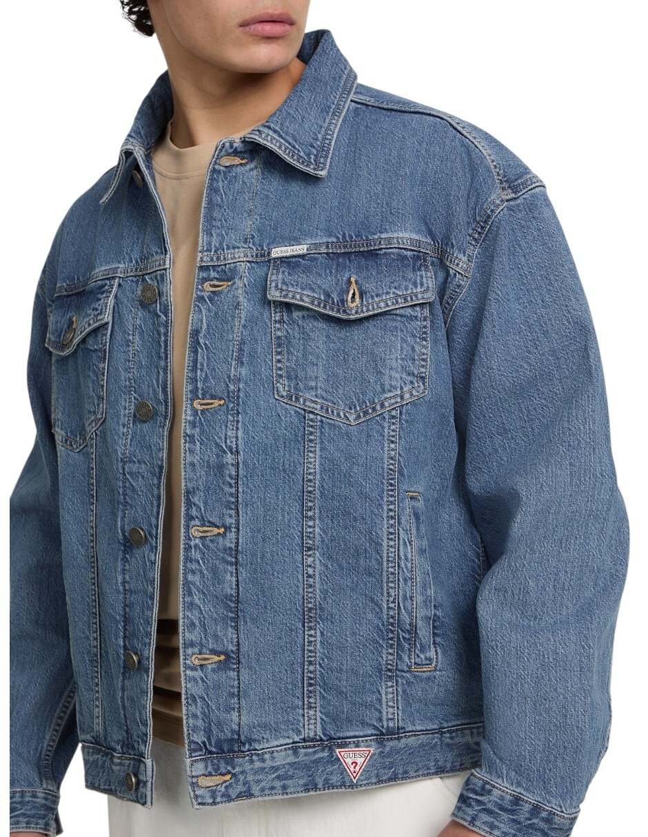 Chamarra denim de algodón con bolsillos para hombre 10