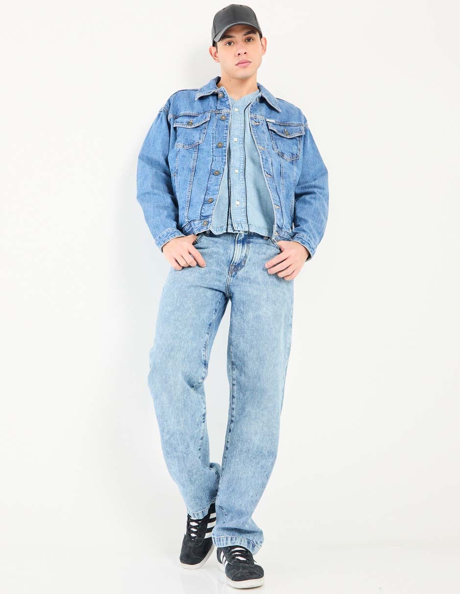 Chamarra denim de algodón con bolsillos para hombre 5