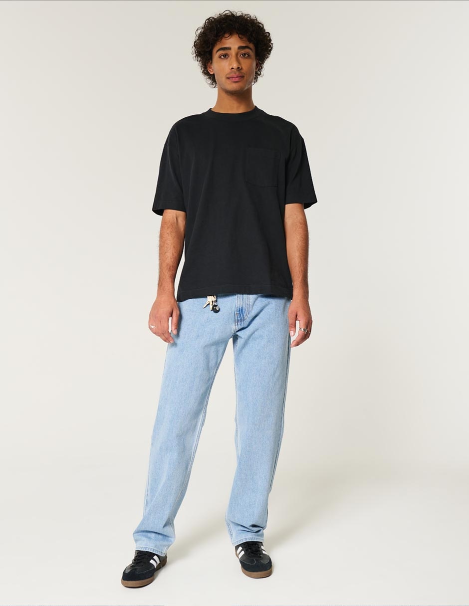 Jeans straight lavado claro para hombre 2