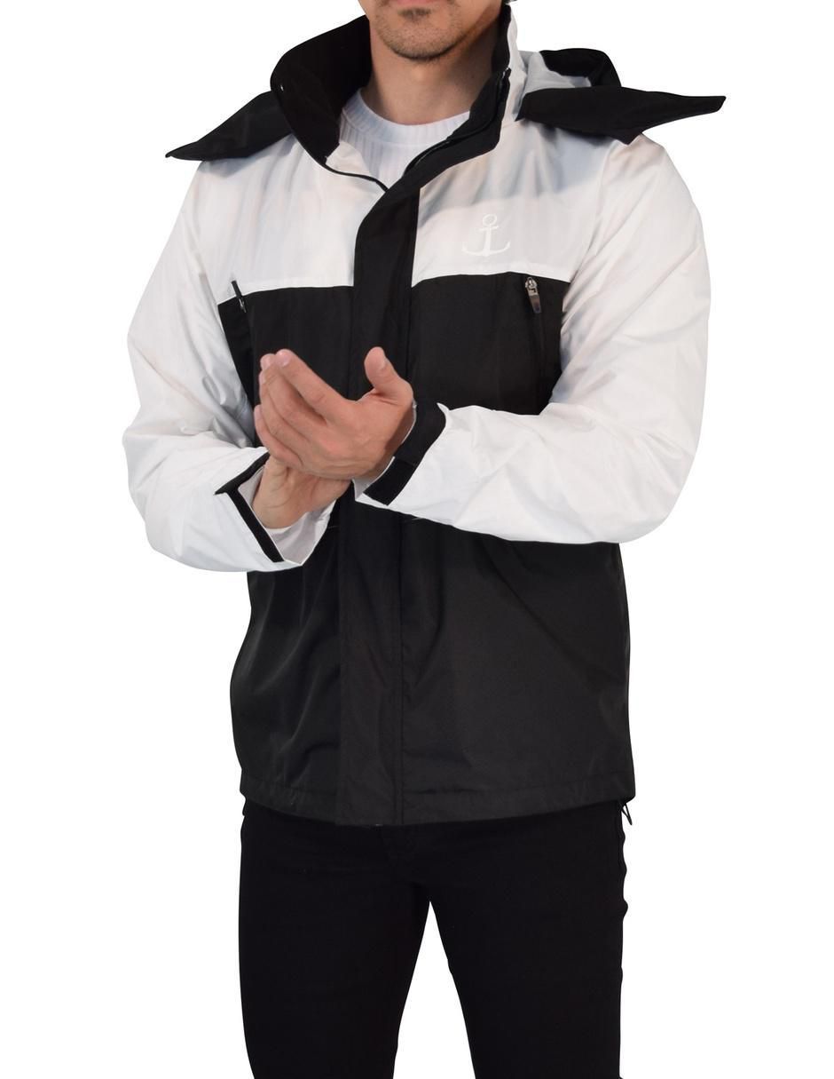 Chamarra rompevientos impermeable de poliéster capucha y bolsa para hombre 2