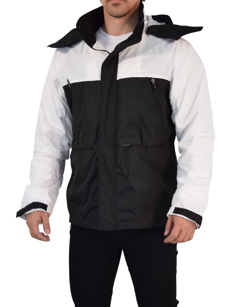 Chamarra rompevientos impermeable de poliéster capucha y bolsa para hombre 3