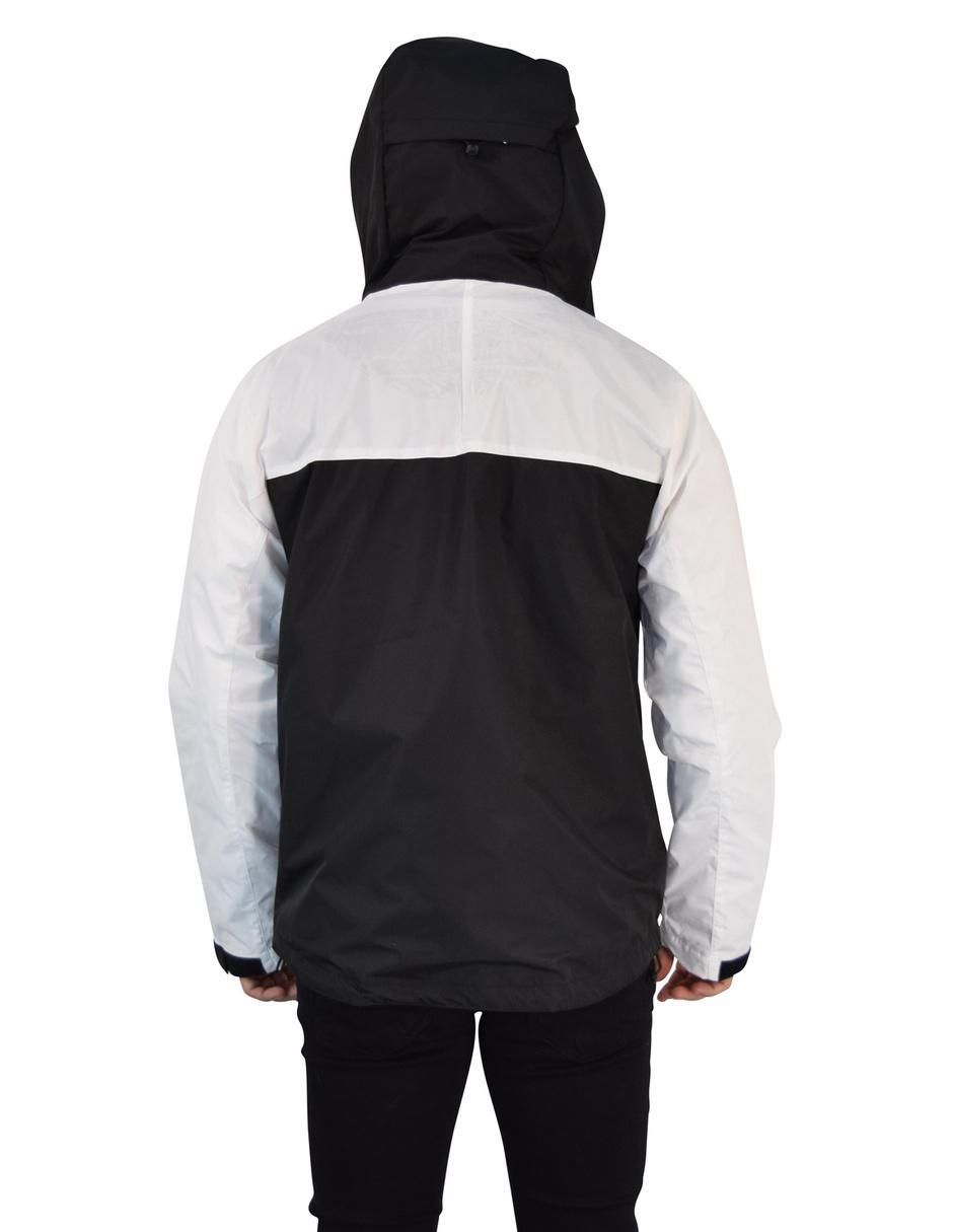 Chamarra rompevientos impermeable de poliéster capucha y bolsa para hombre 4