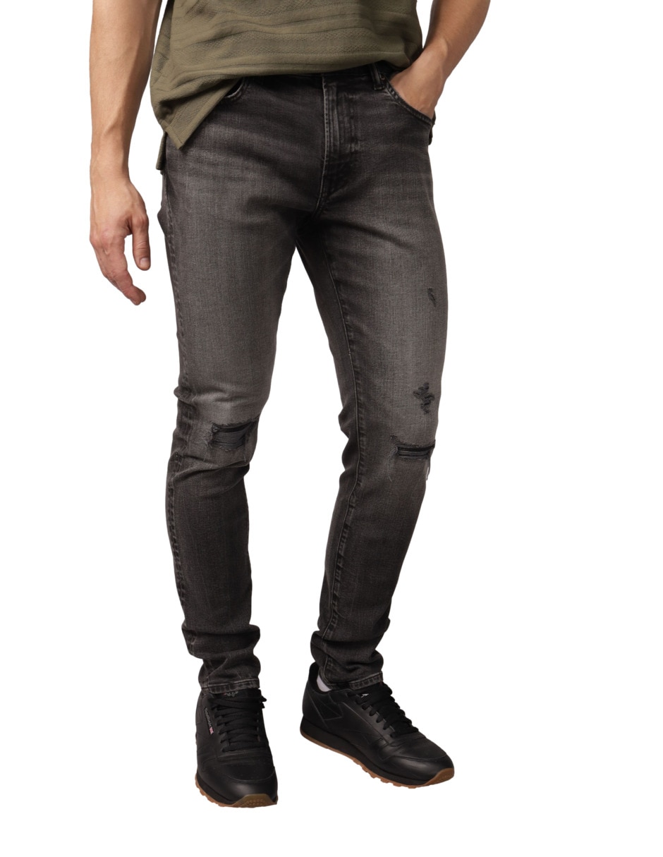 Jeans skinny lavado obscuro para hombre 1