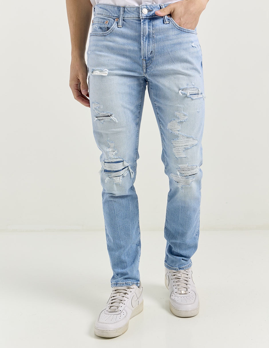 Jeans slim lavado destruido para hombre