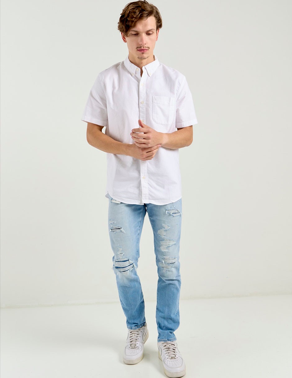 Jeans slim lavado destruido para hombre 3