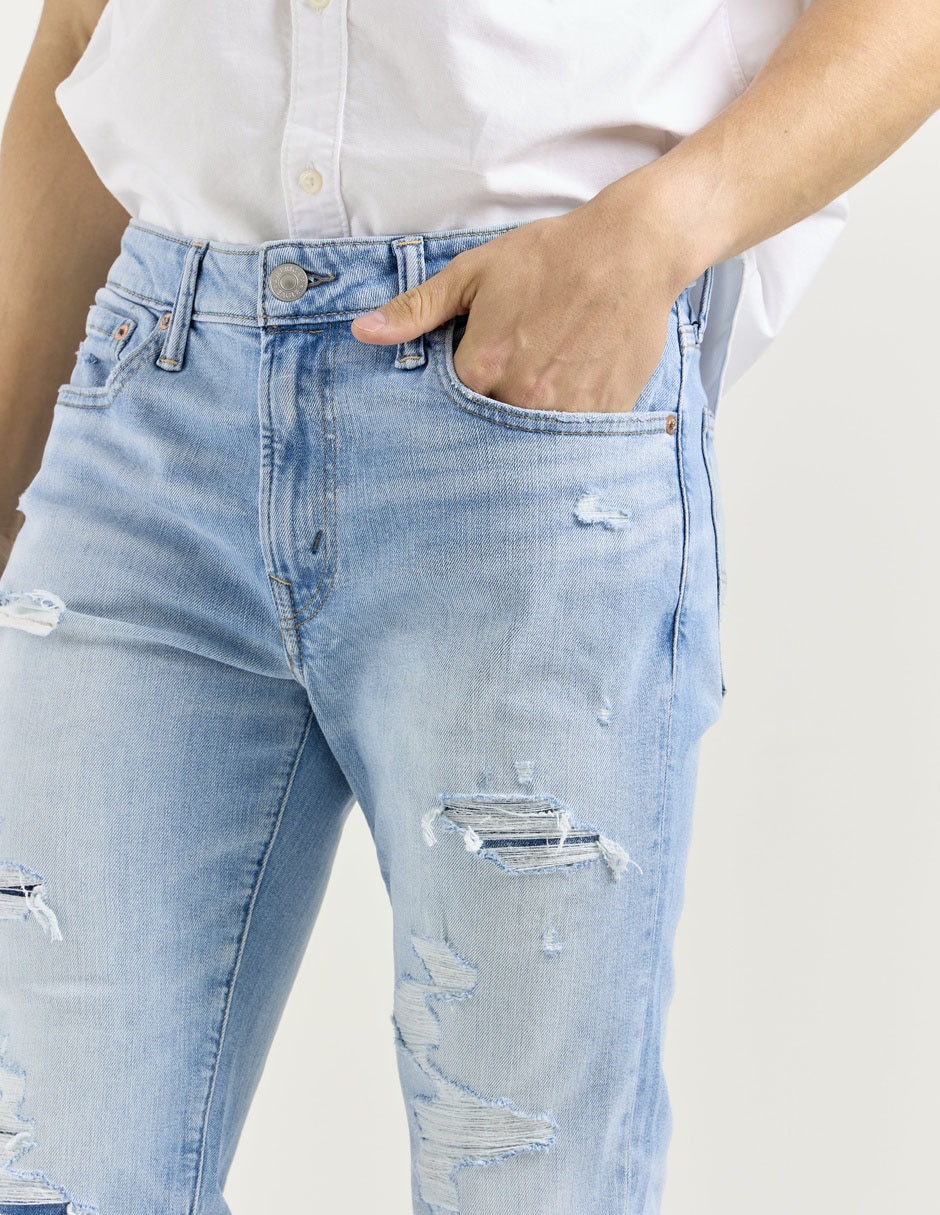 Jeans slim lavado destruido para hombre 4