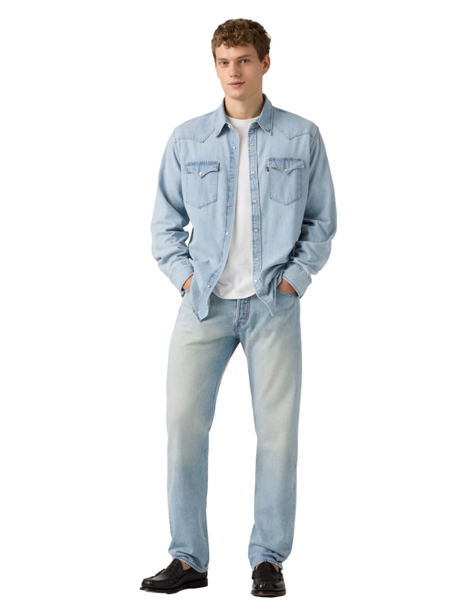 Jeans straight lavado claro para hombre 2