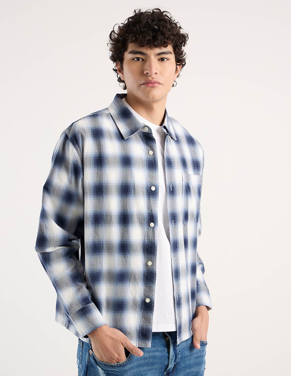 Camisa casual de algodón manga larga para hombre