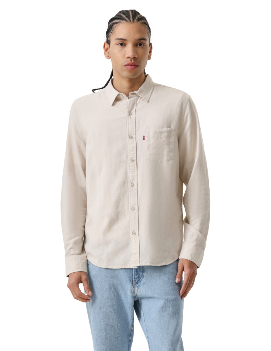 Camisa casual de algodón manga larga para hombre