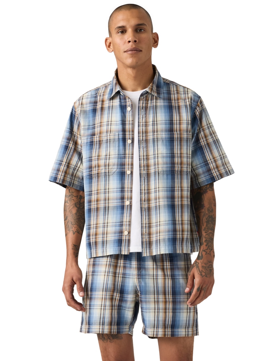 Camisa casual de algodón manga corta para hombre