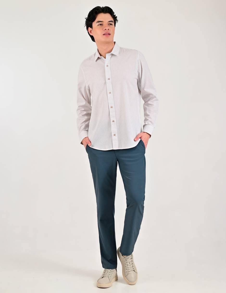 Camisa casual de poliéster y algodón manga larga para hombre 5